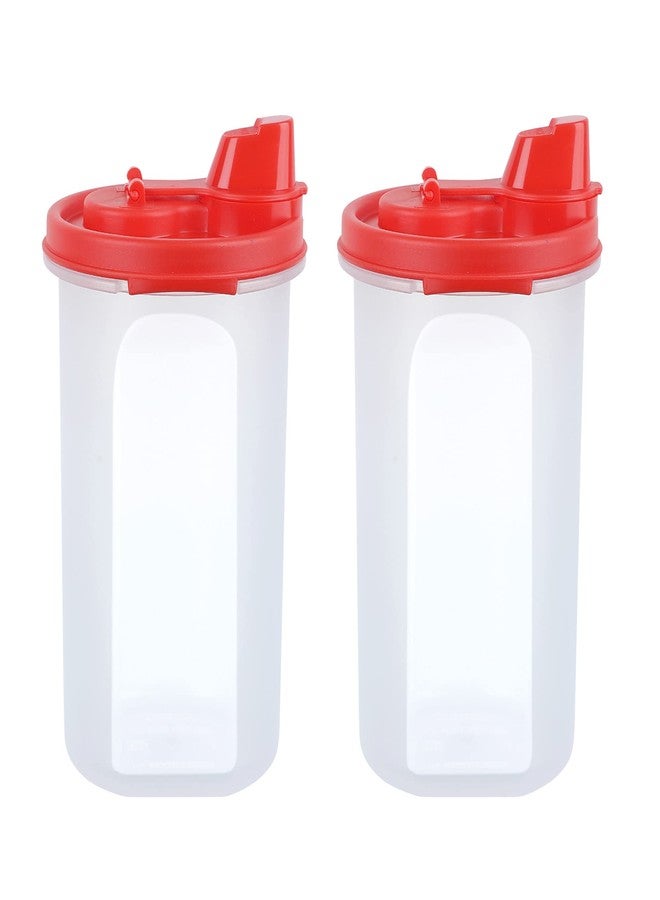 Cutting EDGE Smart Oil Dispenser Storage Air-Tight & Leak Resistant Plastic Round Modular Container - for Vinegar, Sauces, Refined Oils- Easy Flow, BPA Free (585 ML, Set of 2, Red) - Image 1